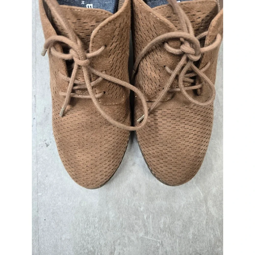 Lace Up Block Heel Oxford Ankle Bootie 8.5 Tan Corduroy Boot Comfort Preppy Twee